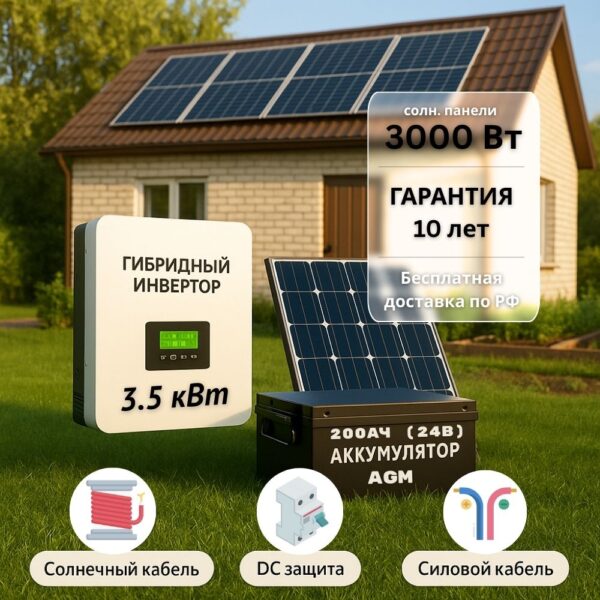 Солнечная электростания для дачи 3.5квт-3000Вт-200Ач-24В